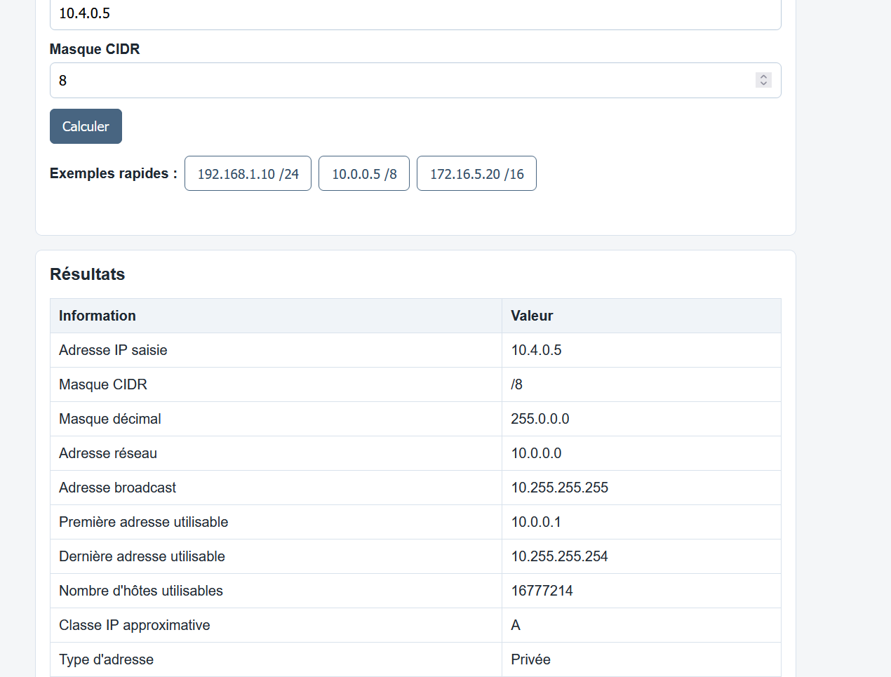 Capture du calculateur d adressage IP